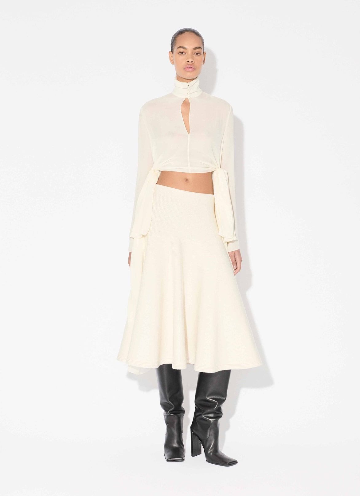 GEORGETTE BLOUSE WITH BOWS ALAÏA IVORY GEORGETTE BLOUSE WITH BOWS